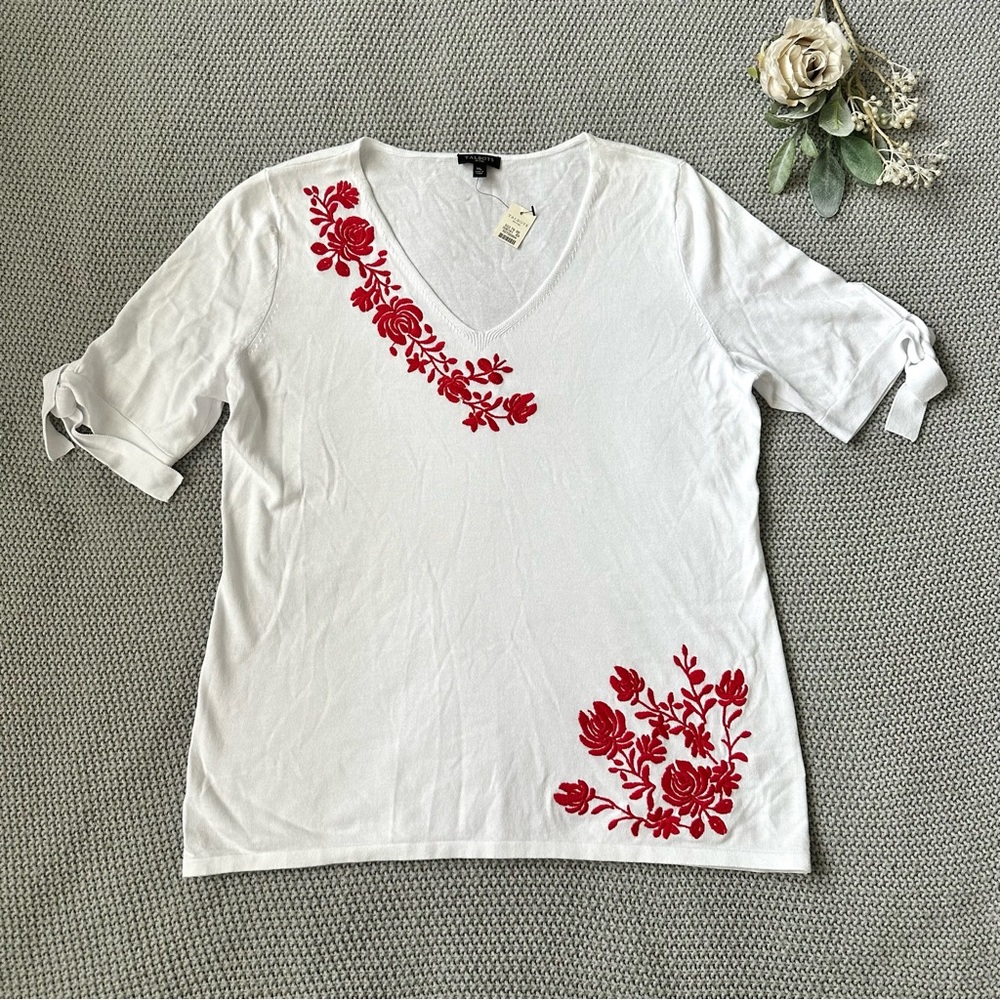 3/$20 Talbots Embroidered Tie-Sleeve V-Neck Sweater MP